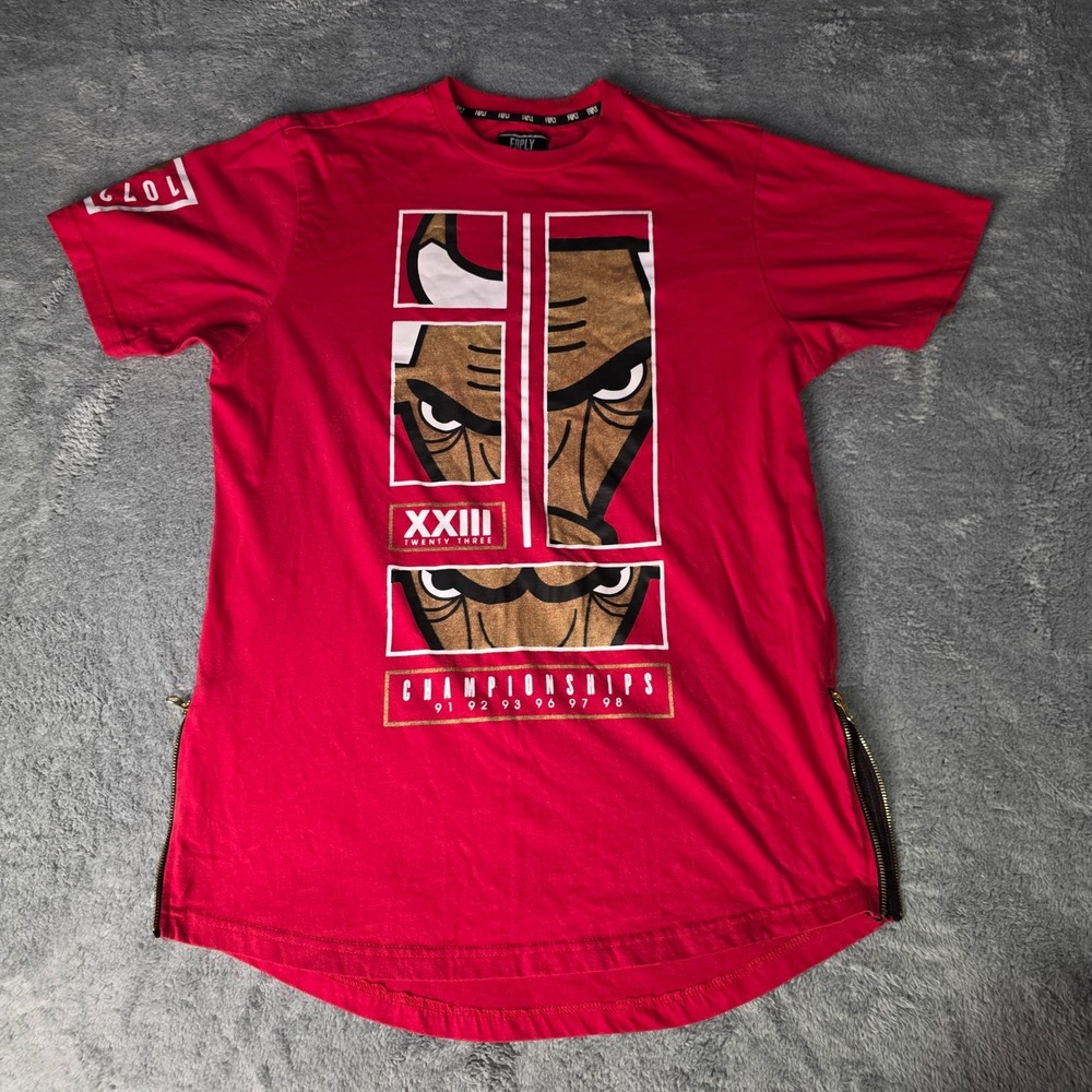FRPLY Mens 2XL T-Shirt Red Chicago Basketball Championship Graphic‎ Side Zip